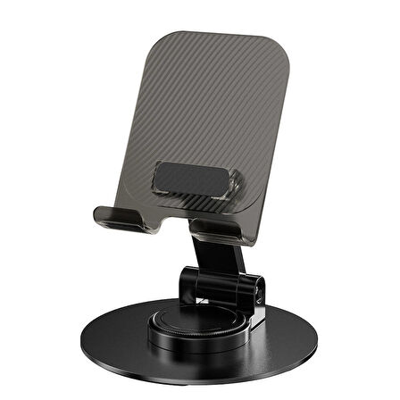 Telefon & Tablet Tutucu Taşınabilir Katlanır Stand 360° Dönen, Karbon Çelik Tasarım Çizilmez Silikon