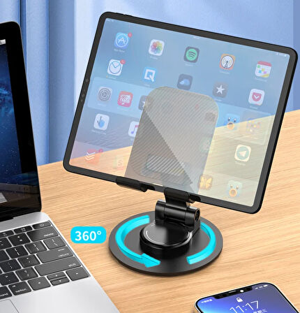 Telefon & Tablet Tutucu Taşınabilir Katlanır Stand 360° Dönen, Karbon Çelik Tasarım Çizilmez Silikon