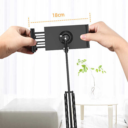Masaüstü Telefon & Tablet Tutucu 360° Dönen Başlık, Çift Teleskopik Kol (73cm) Ayarlanabilir Kelepçe