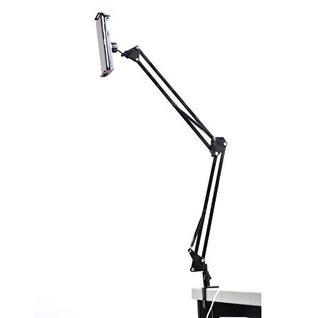 Masaüstü Telefon & Tablet Tutucu 360° Dönen Başlık, Çift Teleskopik Kol (73cm) Ayarlanabilir Kelepçe