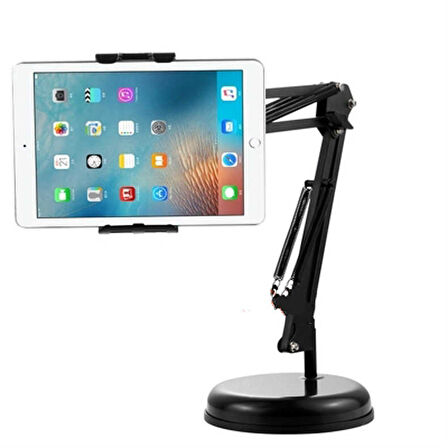 Masaüstü Telefon Tablet Tutucu 360° Dönen Başlık Çift Hareketli Ayarlanabilir Uzun Kol (56cm)