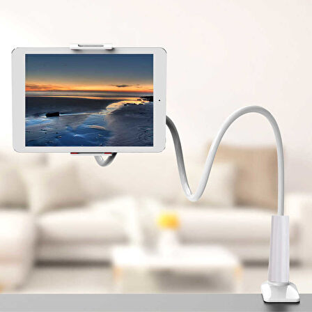 Ofis Ev İçi Masa Üstü Telefon & Tablet Tutucu Esnek Uzun Kollu 75cm Boy, 360° Dönen, 4-10.6" Uyumlu