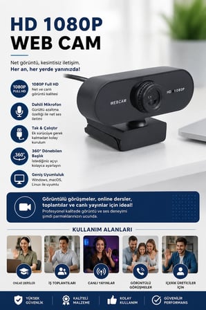 Webcam Orjınal Hd 1080P Konferans Kamera Dahili Mikrofon Görüntülü Sohbet Yayın Kamerası Hd Video