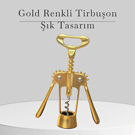 Lüks Gold Rengi Çelik Kanatlı Tirbuşon -  Şık Tasarım Şarap Açacağı