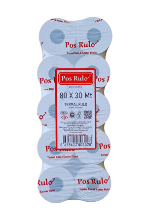 80x30 Termal Rulo - Yazarkasa Adisyon Rulosu 5 Paket 50 Adet
