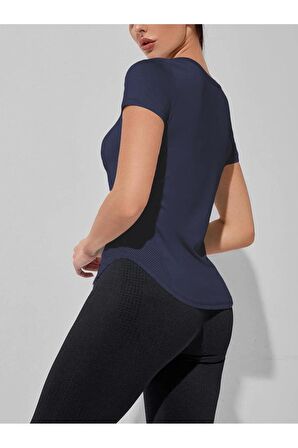 Ghassy Co. Kadın Dry Fit Running Yoga Hızlı Kuruma Nem Emici Yanları Fileli Hava Alabilen Spor T-shirt