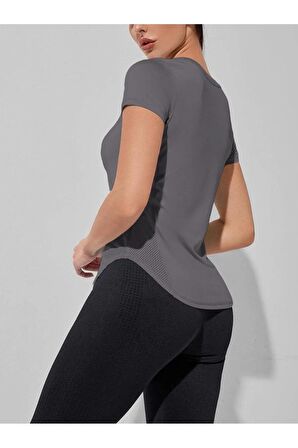 Ghassy Co. Kadın Dry Fit Running Yoga Hızlı Kuruma Nem Emici Yanları Fileli Hava Alabilen Spor T-shirt