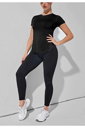 Ghassy Co. Kadın Dry Fit Running Yoga Hızlı Kuruma Nem Emici Yanları Fileli Hava Alabilen Spor T-shirt
