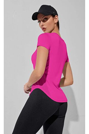 Ghassy Co. Kadın Dry Fit Running Yoga Hızlı Kuruma Nem Emici Yanları Fileli Hava Alabilen Spor T-shirt