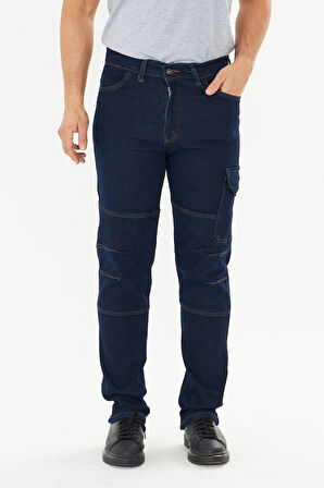 Orange Safety İş Pantolonu Kot Mavi Reflektörlü Kargo Cepli