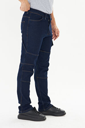 Orange Safety İş Pantolonu Kot Mavi Reflektörlü Kargo Cepli