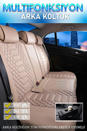 Fiat Linea Dynamic Plus Uyumlu Lüx Deri Oto Koltuk Kılıfı Ön Arka Takım Set RYL Serisi BEJ