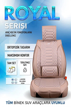 Togg T10X Uyumlu Lüx Deri Oto Koltuk Kılıfı Ön Arka Takım Set RYL Serisi BEJ