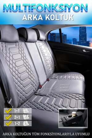 Volkswagen Polo Style Uyumlu Lüx Deri Oto Koltuk Kılıfı Ön Arka Takım Set RYL Serisi FÜME