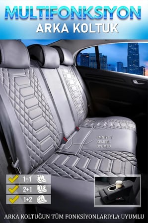 Citroen e-C4 X Uyumlu Lüx Deri Oto Koltuk Kılıfı Ön Arka Takım Set RYL Serisi FÜME