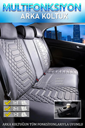 Renault Megane 2 Hatchback 2002-2006 Uyumlu Lüx Deri Oto Koltuk Kılıfı Ön Arka Takım Set RYL Serisi FÜME