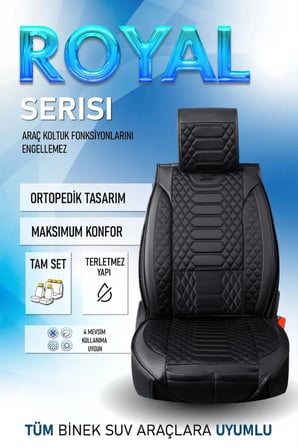 Opel Corsa F Uyumlu Lüx Deri Oto Koltuk Kılıfı Ön Arka Takım Set RYL Serisi SİYAH