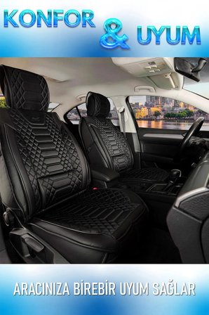 Peugeot 806 Uyumlu Lüx Deri Oto Koltuk Kılıfı Ön Arka Takım Set RYL Serisi SİYAH