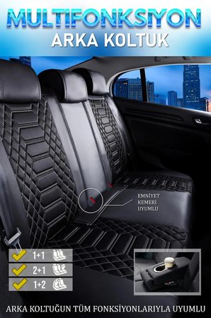 Peugeot 806 Uyumlu Lüx Deri Oto Koltuk Kılıfı Ön Arka Takım Set RYL Serisi SİYAH