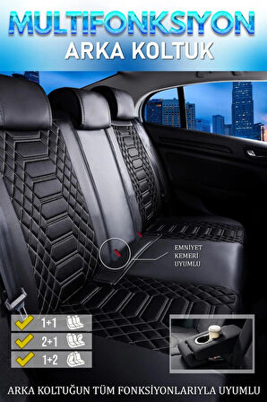 Renault Clio 2 Hatchback Uyumlu Lüx Deri Oto Koltuk Kılıfı Ön Arka Takım Set RYL Serisi SİYAH