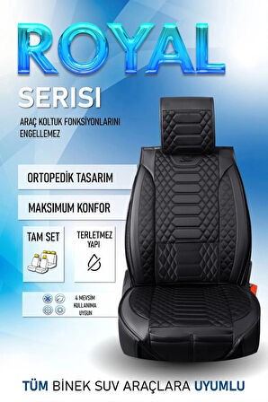 Volkswagen ID.4 Uyumlu Lüx Deri Oto Koltuk Kılıfı Ön Arka Takım Set RYL Serisi SİYAH