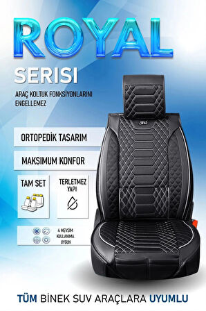 Ford Fcous Trend X Uyumlu Lüx Deri Oto Koltuk Kılıfı Ön Arka Takım Set RYL Serisi SİYAH BEYAZ