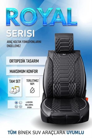 Honda CR-V Uyumlu Lüx Deri Oto Koltuk Kılıfı Ön Arka Takım Set RYL Serisi SİYAH BEYAZ