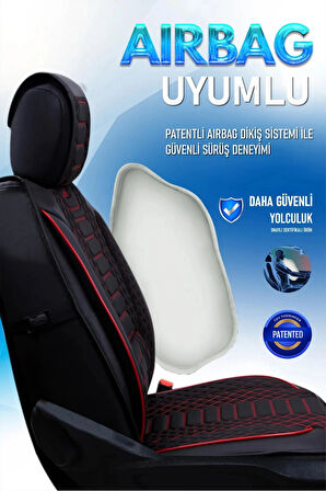 Volkswagen Polo Fan Edition Uyumlu Lüx Deri Oto Koltuk Kılıfı Ön Arka Takım Set RYL Serisi SİYAH KIRMIZI