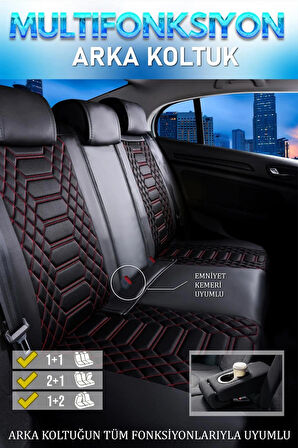 Geely Echo Uyumlu Lüx Deri Oto Koltuk Kılıfı Ön Arka Takım Set RYL Serisi SİYAH KIRMIZI