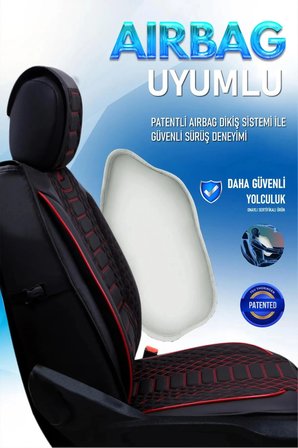 Peugeot 406 Uyumlu Lüx Deri Oto Koltuk Kılıfı Ön Arka Takım Set RYL Serisi SİYAH KIRMIZI