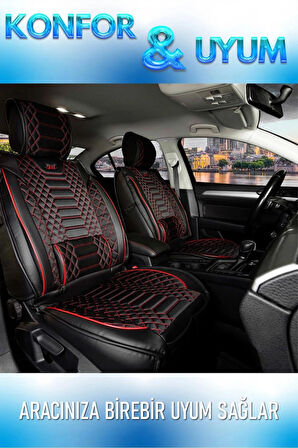 Toyota Yaris 2014-2017 Uyumlu Lüx Deri Oto Koltuk Kılıfı Ön Arka Takım Set RYL Serisi SİYAH KIRMIZI