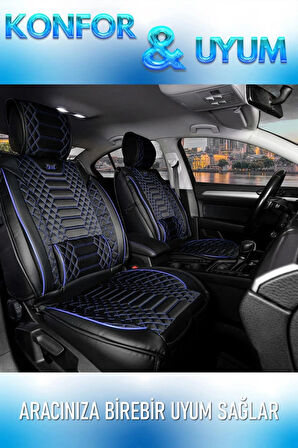 Toyota Corolla E170 2013-2018 Uyumlu Lüx Deri Oto Koltuk Kılıfı Ön Arka Takım Set RYL Serisi SİYAH MAVİ