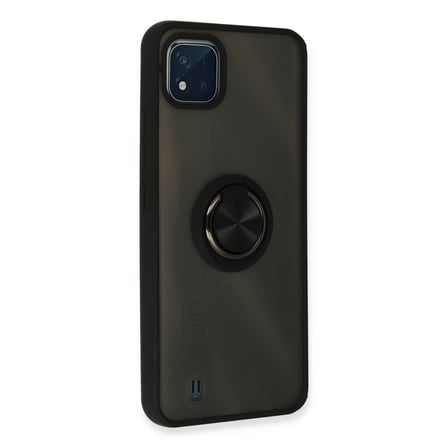 Realme C11 2021 Kılıf Montreal Yüzüklü Silikon Kapak - Siyah