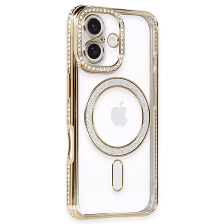 Apple İphone 16 Kılıf Joke Simli Magneticsafe Kılıf - Gold