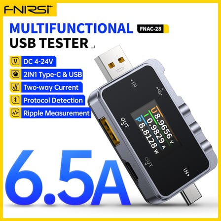 FNIRSI FNAC-28 USB Test Cihazı Voltmetre Ampermetre Type-C Hızlı Şarj Protokol Testi 4-24V 6.5A 156W