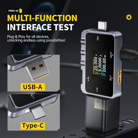 FNIRSI FNAC-28 USB Test Cihazı Voltmetre Ampermetre Type-C Hızlı Şarj Protokol Testi 4-24V 6.5A 156W