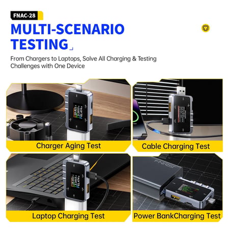 FNIRSI FNAC-28 USB Test Cihazı Voltmetre Ampermetre Type-C Hızlı Şarj Protokol Testi 4-24V 6.5A 156W