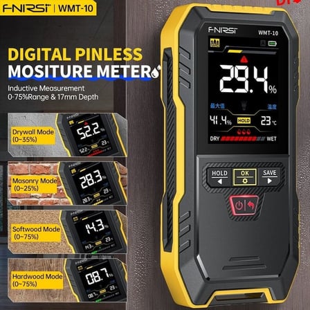 FNIRSI WMT-10 Dijital Ölçüm Cihazı Temassız Nem Ölçer 17mm Derinlik 2.4 İnç Ekran