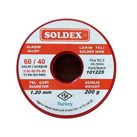 Soldex 1.20 mm 200 g Lehim Teli 60/40 Kalay Kurşun Flux %2.5