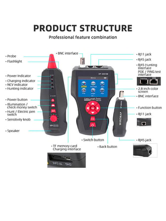 Noyafa NF-8601W Çok Fonksiyonlu Kablo Test Cihazı PoE Ping TF LCD