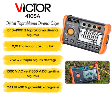 Victor 4105A Dijital Topraklama Direnci Ölçer – Toprak Megeri