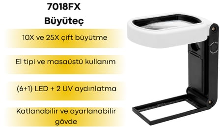 7018FX Katlanabilir ve El Tipi Işıklı Büyüteç – 10X / 25X