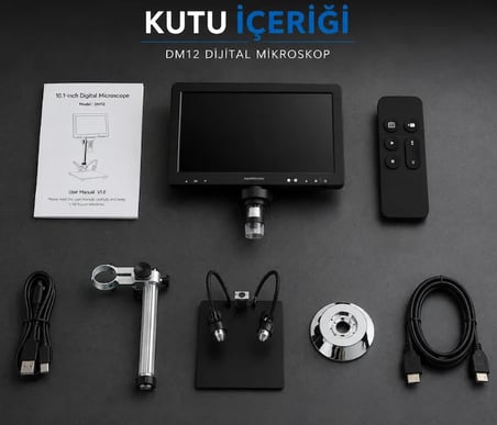 OEM DM12A Dijital Mikroskop 10.1 İnç IPS Ekran 1500X Büyütme HDMI Siyah