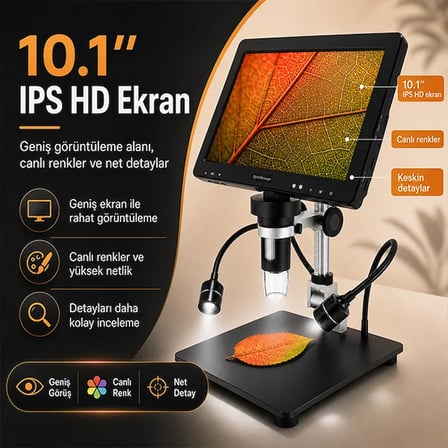 OEM DM12A Dijital Mikroskop 10.1 İnç IPS Ekran 1500X Büyütme HDMI Siyah