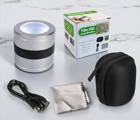 MG 8018 Ölçekli 10X Lup Büyüteç – Şarj Edilebilir LED ve UV Işıklı