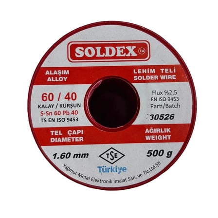 Soldex 1.60 mm 500 g Lehim Teli 60/40 Kalay Kurşun Flux %2.5