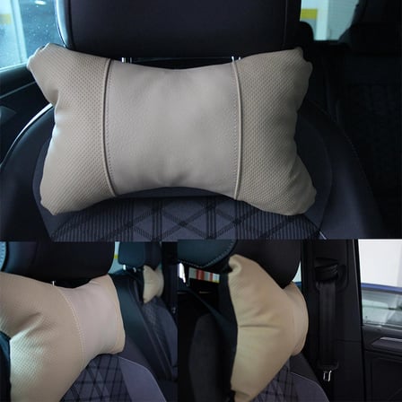 Toyota Carina E Araç İçi Deri Boyun Yastığı 2'li Set Takım Oto Koltuk Başlığı Seyahat Yastığı BEJ