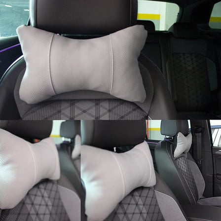 Volkswagen Passat B8 Exclusive Araç İçi Deri Boyun Yastığı 2'li Set Takım Oto Koltuk Başlığı Seyahat Yastığı GRİ