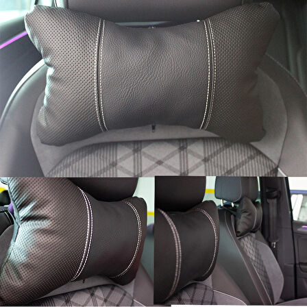 Hyundai İ20 Active Araç İçi Deri Boyun Yastığı 2'li Set Takım Oto Koltuk Başlığı Seyahat Yastığı SİYAH BEYAZ