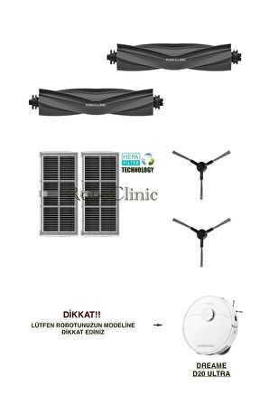 Dreame D20 Ultra Robot Süpürge Uyumlu Yedek Fırça, Hepa Filtre Seti-6 Parça